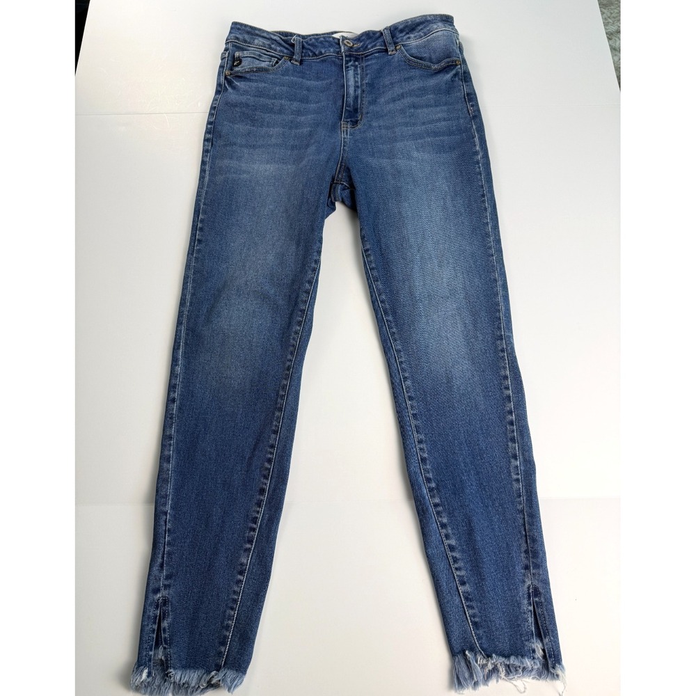 Kancan Los Angeles Skinny Jeans Size 11/29 Medium Wash Frayed Hem Side Slit